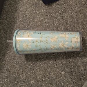 Mary Square Tumbler Baby Blue, White & Gold W/ Lid 24 Oz.,